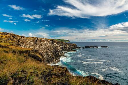 Steep volcanic coastline of Rapa Nui, Chileの写真素材