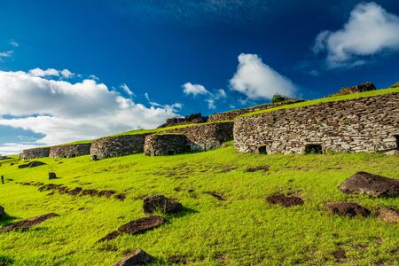Orongo antique stone constructions in Rapa Nuiの写真素材