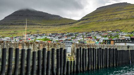 Klaksvik city houses from the port, Faroe Islands, Denmarkの写真素材