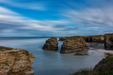 Cathedral beach ultra long exposure of the entrance in Galiciaの写真素材