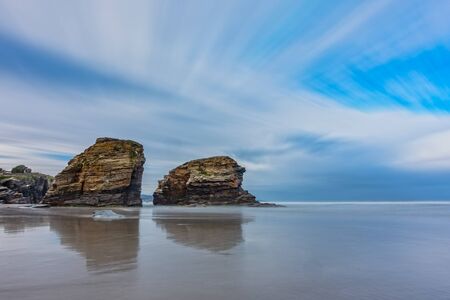 Cathedral beach ultra long exposure with reflectionsの写真素材