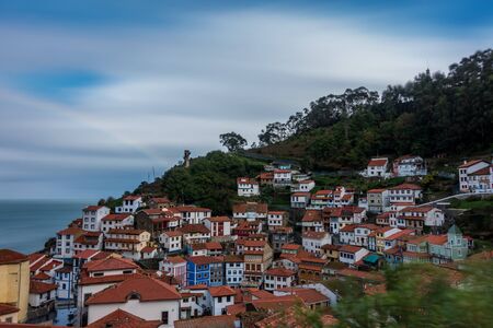Cudillero fishing village in the hill, ultra long exposureの写真素材