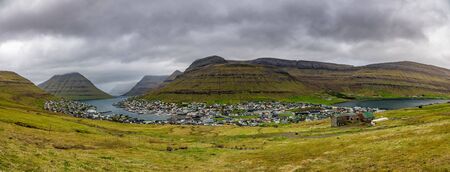 Klaksvik city on Bordoy island panorama, Faroe Islands, Denmarkの写真素材