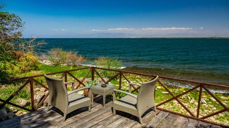 Lake Malawi from luxury lodge with viewpointの写真素材