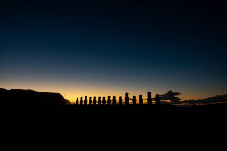 Night over Ahu Tongariki moai platform in Rapa Nuiの写真素材