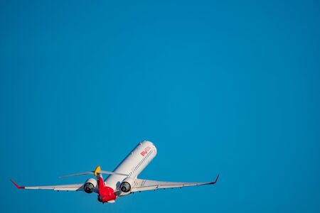 Iberia air plane taking off at duskのeditorial素材