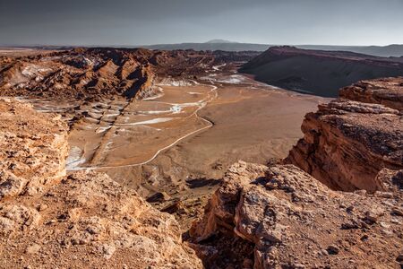 Top view of dry and salty moon valleyの写真素材
