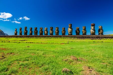 Ahu Tongariki moai platform with text spaceの写真素材