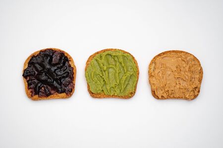 Breakfast toasts isolated on white, top viewの写真素材