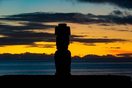 Silhouette of Moai at sunset in Rapa Nuiの写真素材