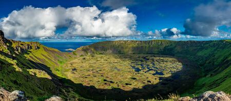 Iconic crater of Rano Kau in Easter islandの写真素材
