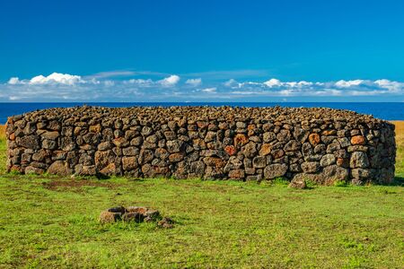 Ancient stone wall in Rapa Nui islandの写真素材