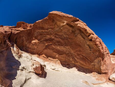 Huge stone with petroglyphs in Atacama, Chileの写真素材
