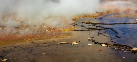 Detail of Geyser and ground surrounded with protection stonesの写真素材