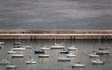 Marina and pier near the ocean, long shotの写真素材