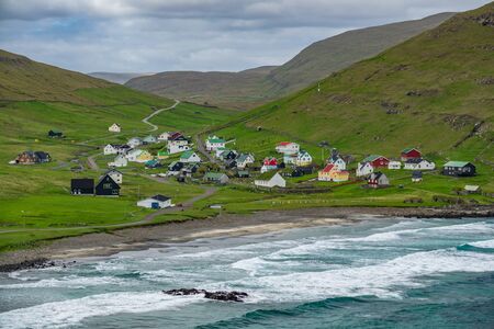 Faroe Islands typical village near the oceanの写真素材