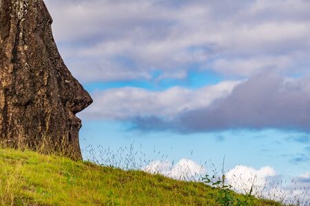 Isolated Moai against sky with cloud in Easter Islandの写真素材