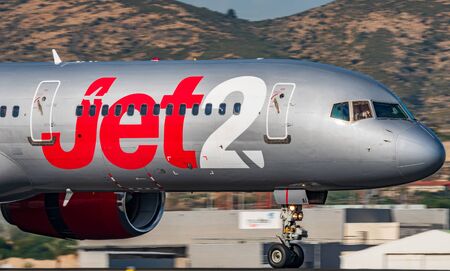 Jet2 plane head landingのeditorial素材