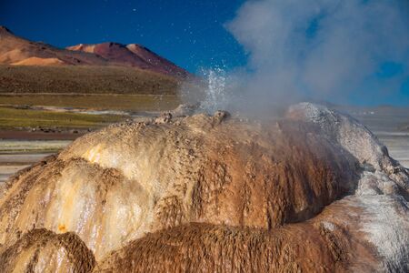 El Tatio active Geysers heap closeup view at Atacama desert, Chileの写真素材