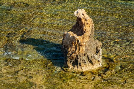 Rock opening mouth out of the waterの写真素材
