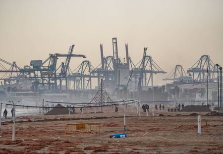 Valencia commercial port and beach after Gloria stormのeditorial素材