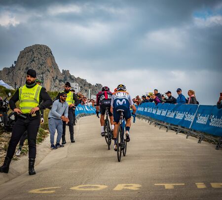 Alejandro Valverde ascending the mountain of Bernia, rear viewのeditorial素材