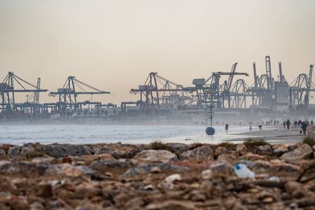 Valencia commercial port and beach after Gloria stormのeditorial素材