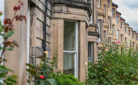 Side view of vintage facades in Edinburghの写真素材