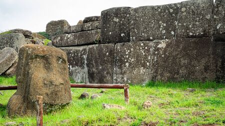 Ahu Vinapu moai platform detailed view with wallの写真素材
