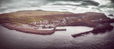 Skopun city wide vintage panorama in Faroe Islandsの写真素材
