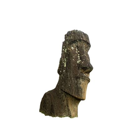 Iconic moai statue looking right isolated over white backgroundの写真素材
