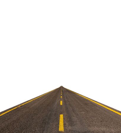 Isolated road on white background with yellow lines and small carsの写真素材