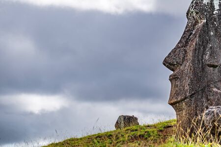 Profile view of moai looking to the distanceの写真素材