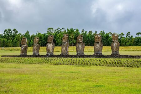 Ahu Akivi moai platform in Easter Islandの写真素材