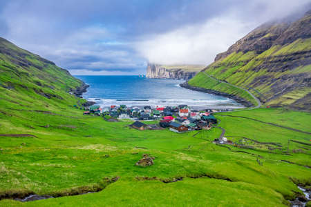 Spectacular colorful village on the inlet, the Faroe Islandsの写真素材
