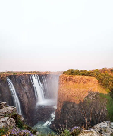 Victoria falls top view in Zambia under white skyの写真素材