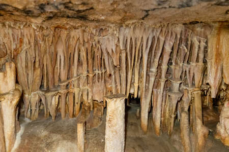Many stalactites in the cave, background imageの写真素材
