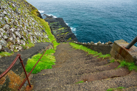 Stairs down to the ocean, top viewの写真素材