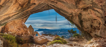 Long exposure of Benidorm city from the caveの写真素材