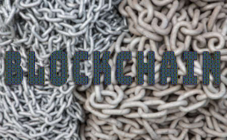 Blockchain text with oled screen macro pattern and chain backgroundの写真素材