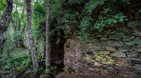 Vintage abandoned stone bridge with small streamの写真素材