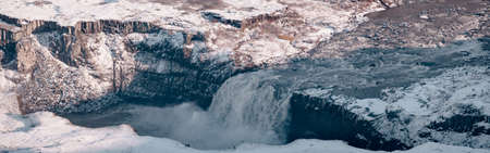 Hafragilsfoss panoramic view, one of three large waterfalls on Jokulsa a Fjollum riverの写真素材