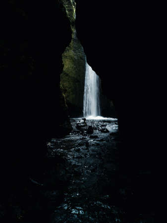 Hidden waterfall at the end of the canyonの写真素材