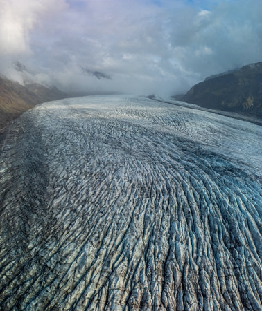 Spectacular top view of glacier in Icelandの写真素材
