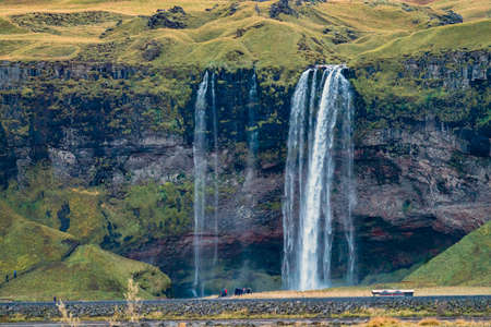 Seljalandfoss Waterfall in Iceland from the distanceの写真素材