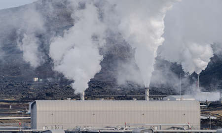 Geothermic plant with with smoke in Icelandの写真素材