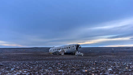 Wreck of and airplane in Iceland long exposureの写真素材