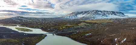Huge panorama with bridge over the riverの写真素材