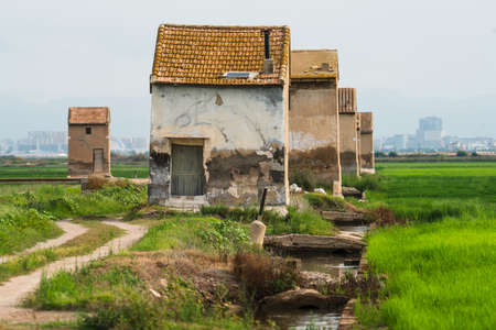 Antique water pump buildings in a rowの写真素材