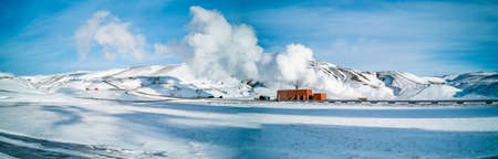 Geothermic energy plant over the snow, panoramaの写真素材
